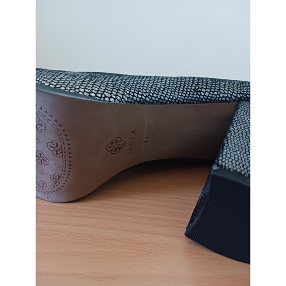 Isola Womens Block High Heels Pumps Hayley Black Foil Snake Print Size 11 - Picture 9 of 9